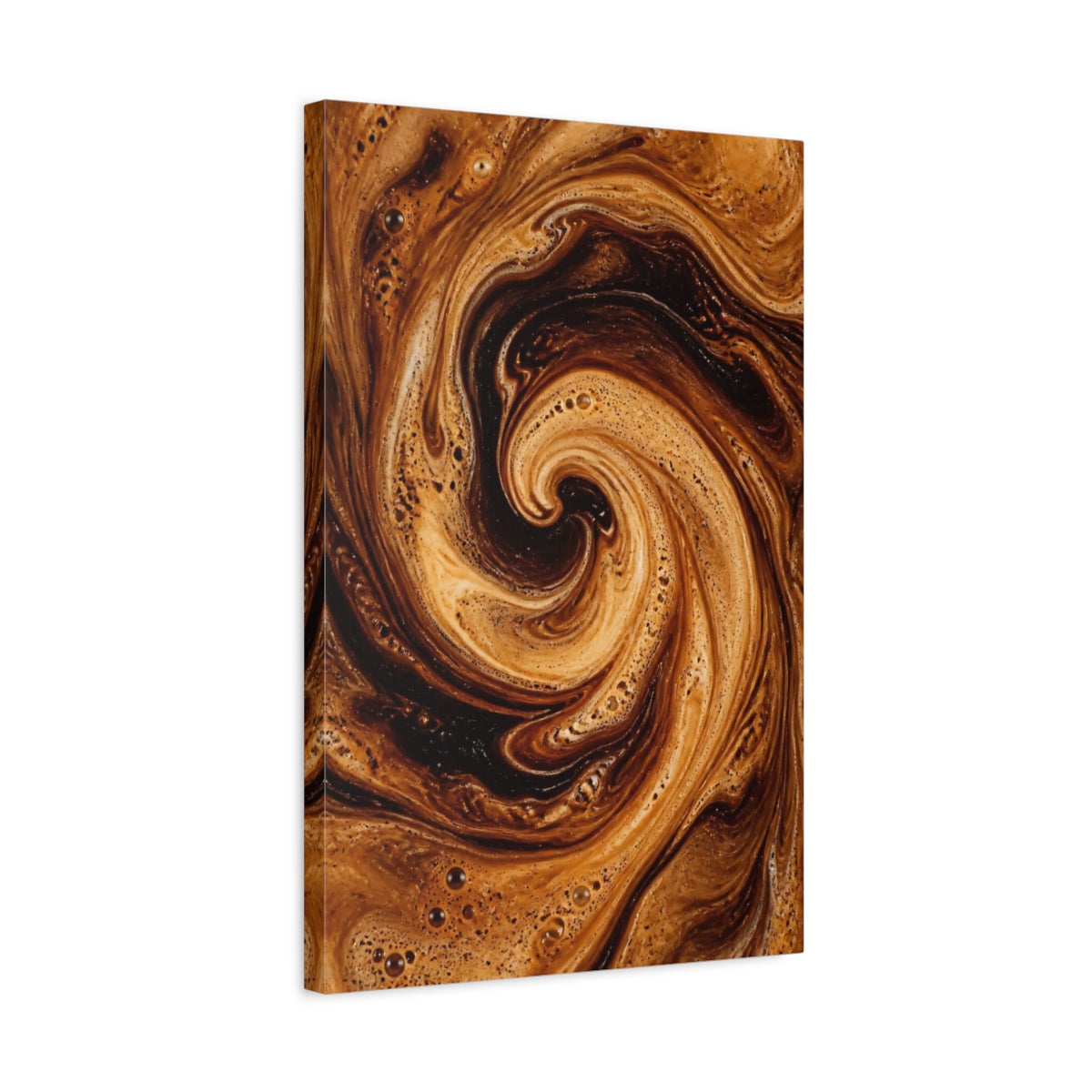 Side Mockup 3. Abstract Coffee Swirl Brown Coffee shown as stretched canvas wall art