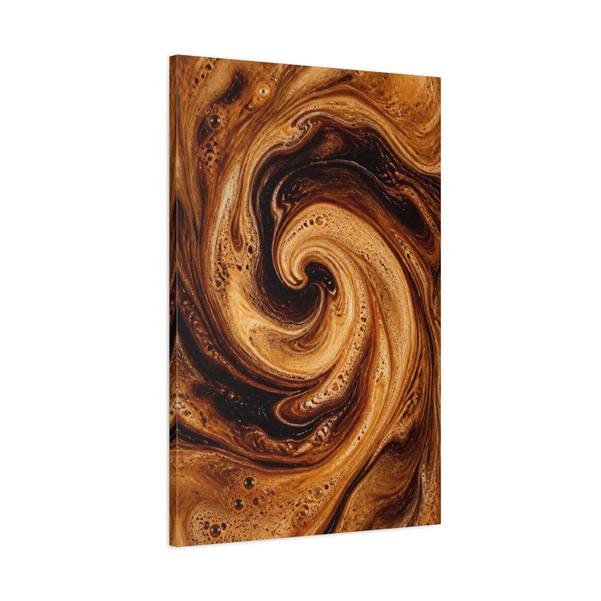 Main Mockup. Abstract Coffee Swirl Brown Coffee shown as stretched canvas wall art