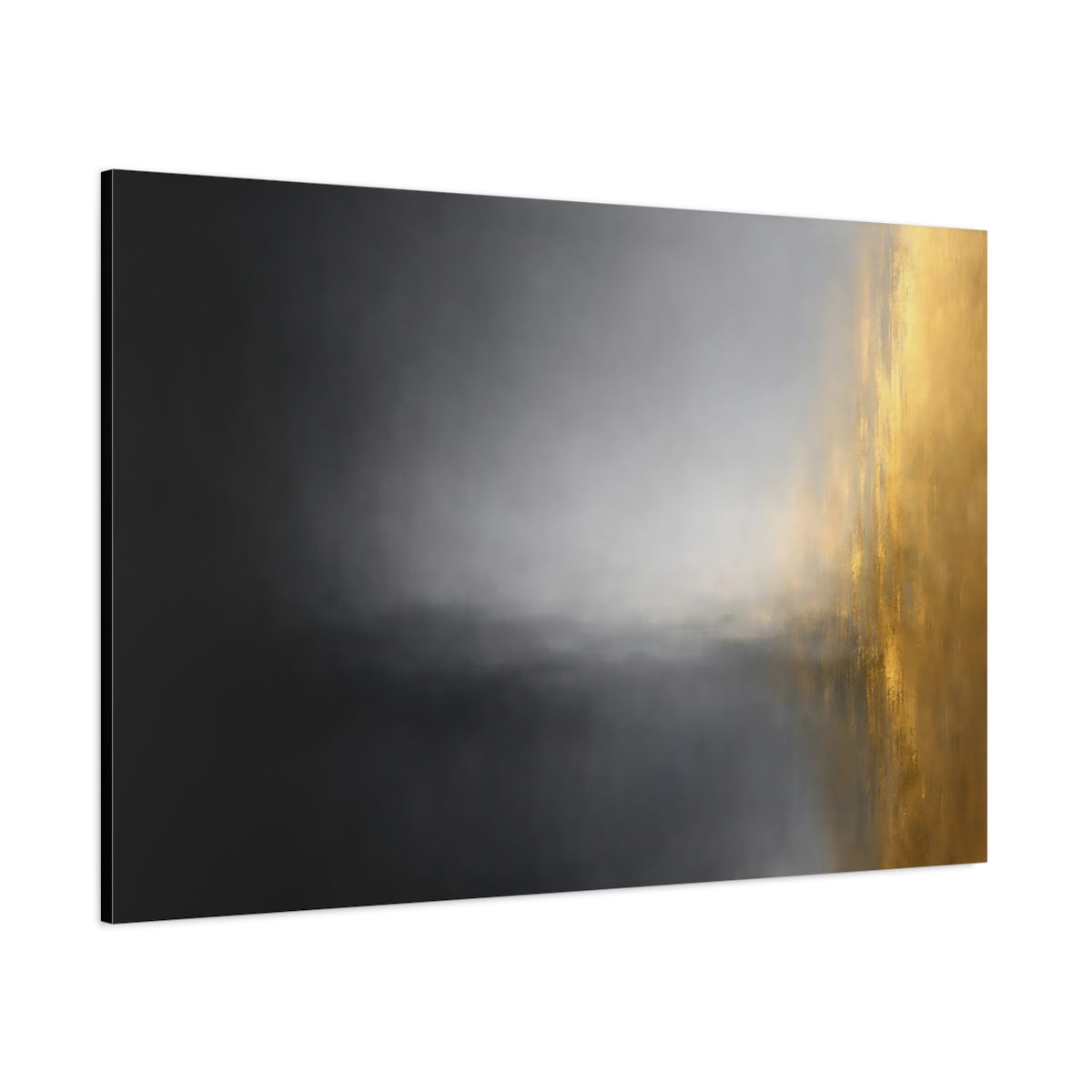 Main Mockup. Abstract Color Blend Black Gold Grey shown as stretched canvas wall art
