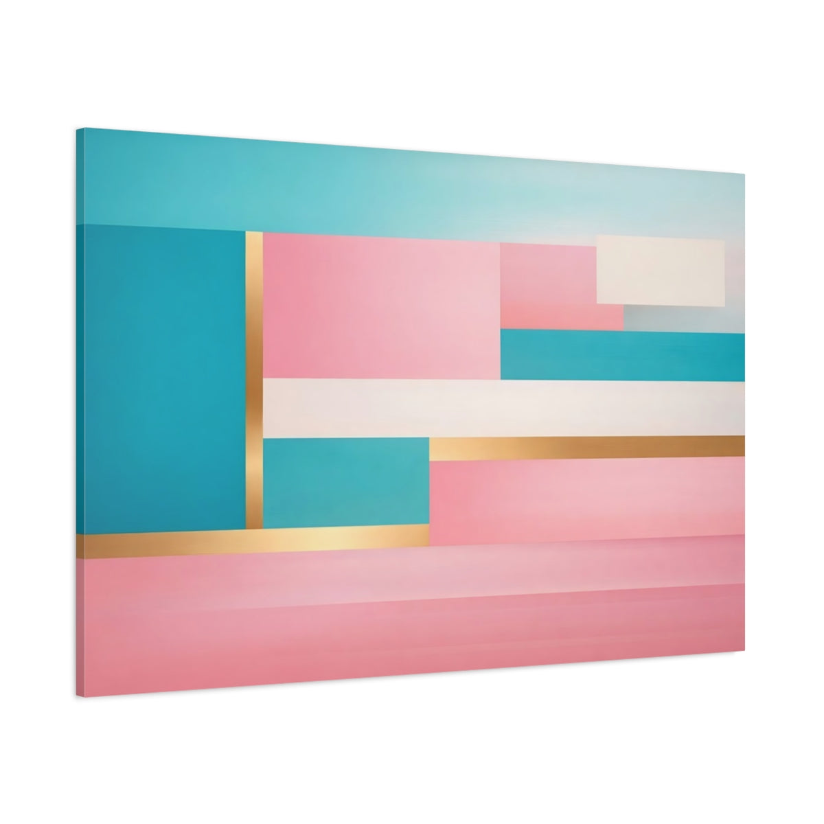 Main Mockup. Abstract Color Blocks Pink Teal Gold shown as stretched canvas wall art