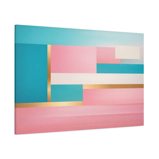 Main Mockup. Abstract Color Blocks Pink Teal Gold shown as stretched canvas wall art