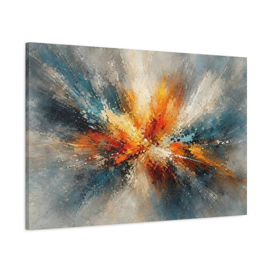 Main Mockup. Abstract Color Burst Orange Blue Abstract shown as stretched canvas wall art