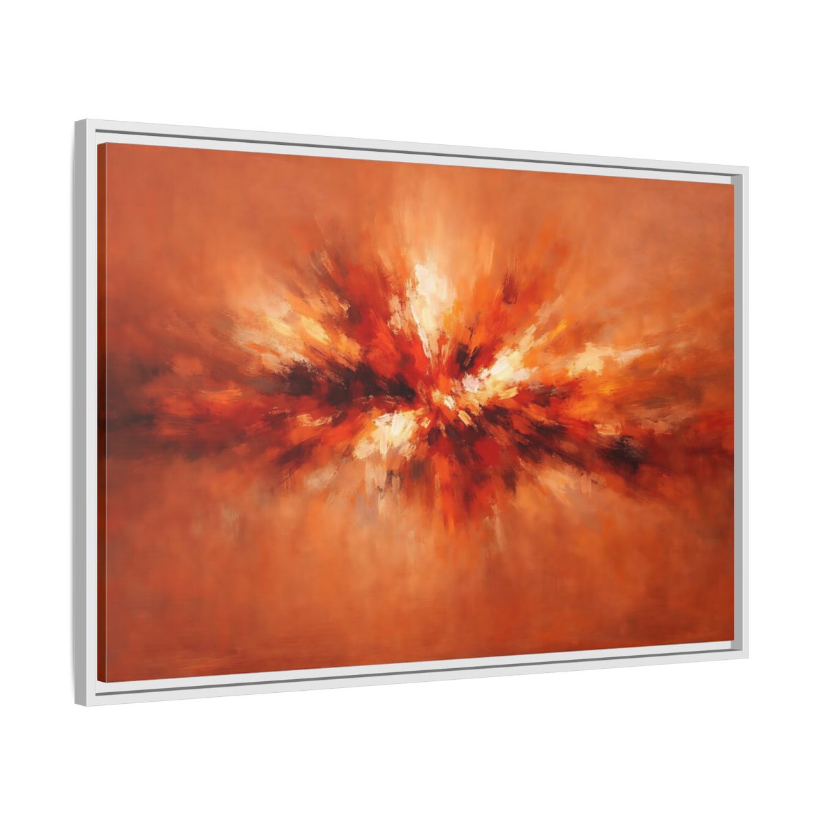 Side Mockup 8. Abstract Color Burst Orange Abstract shown as stretched canvas wall art