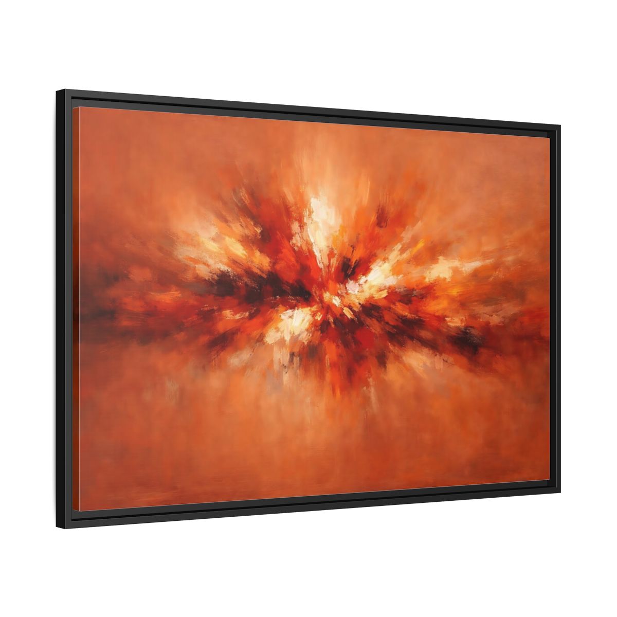 Side Mockup 13. Abstract Color Burst Orange Abstract shown as stretched canvas wall art