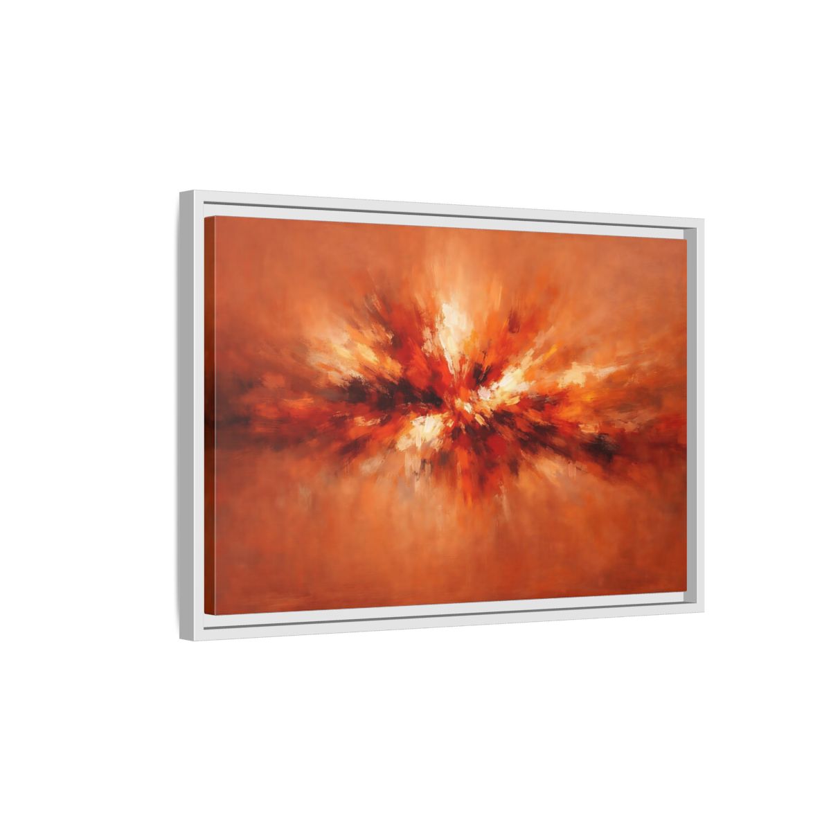 Side Mockup 1. Abstract Color Burst Orange Abstract shown as stretched canvas wall art
