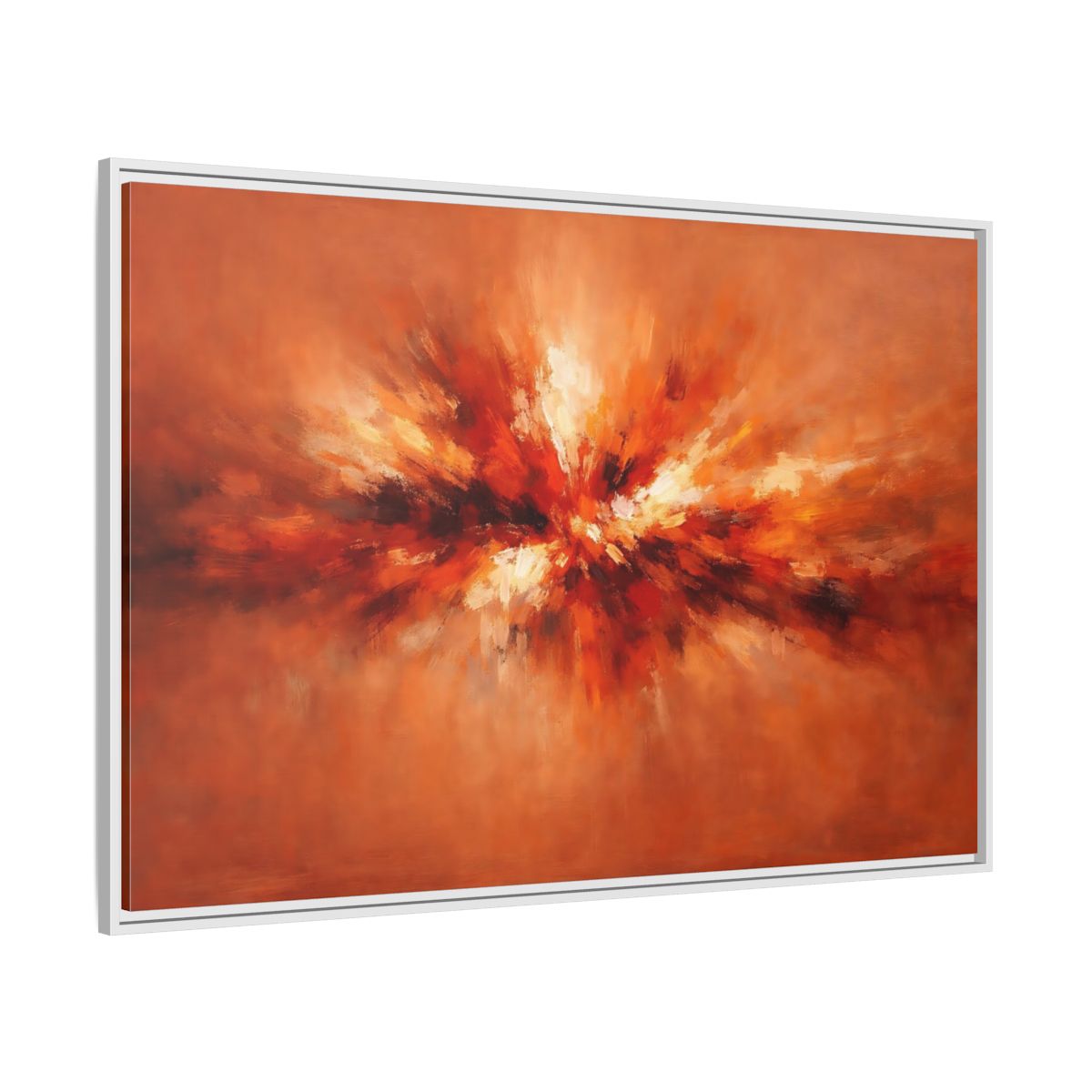 Side Mockup 7. Abstract Color Burst Orange Abstract shown as stretched canvas wall art
