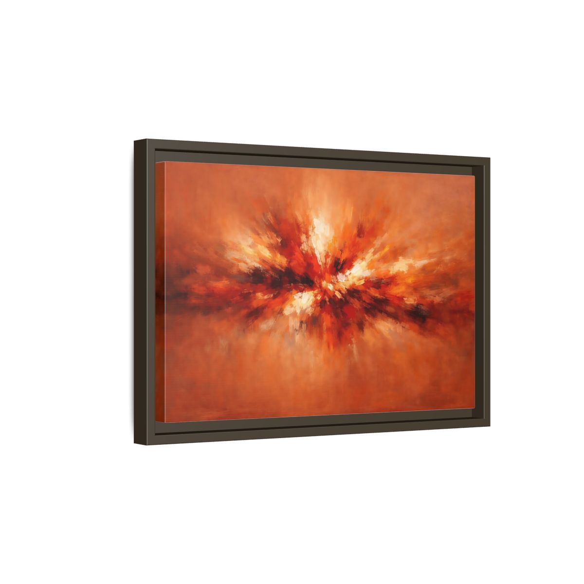 Side Mockup 5. Abstract Color Burst Orange Abstract shown as stretched canvas wall art