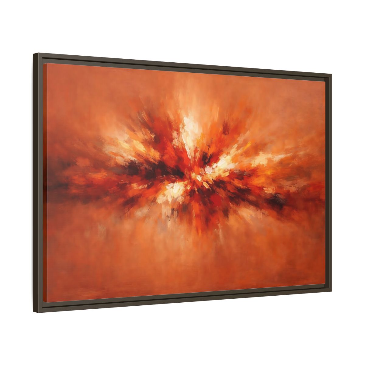 Side Mockup 9. Abstract Color Burst Orange Abstract shown as stretched canvas wall art