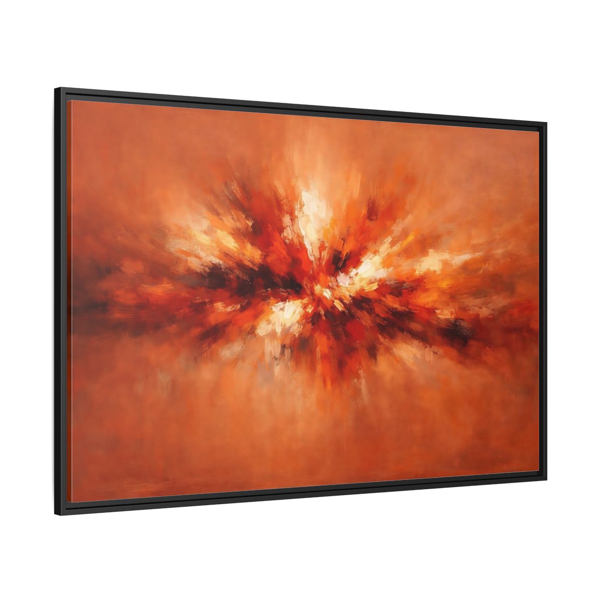 Side Mockup 12. Abstract Color Burst Orange Abstract shown as stretched canvas wall art
