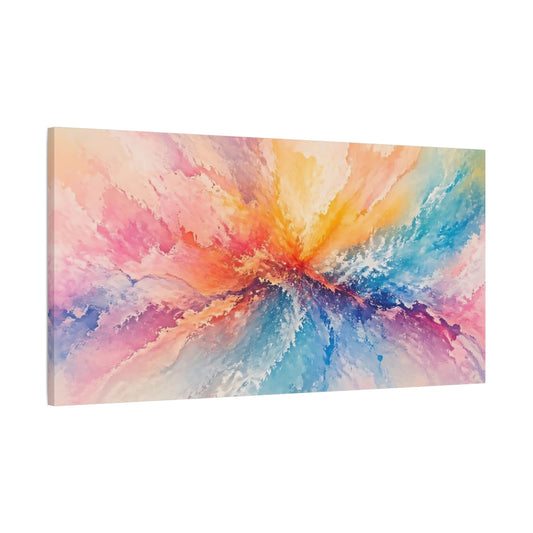 Main Mockup. Abstract Color Burst Pastel Rainbow shown as stretched canvas wall art