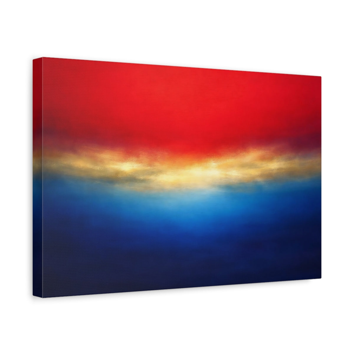 Side Mockup 4. Abstract Color Field Red Blue Gold shown as stretched canvas wall art
