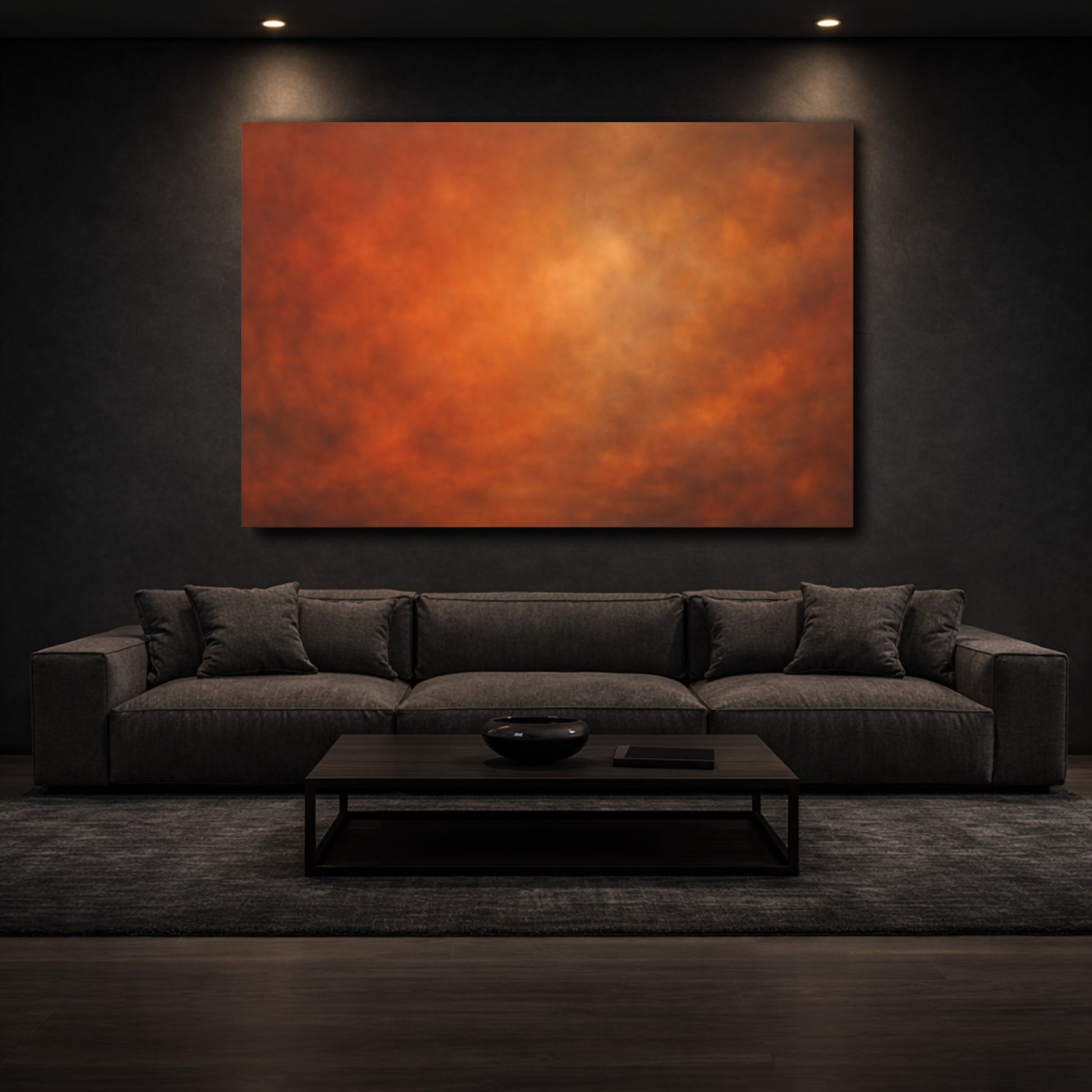Mockup 2. Abstract Color Gradient Orange And Brown shown as stretched canvas wall art