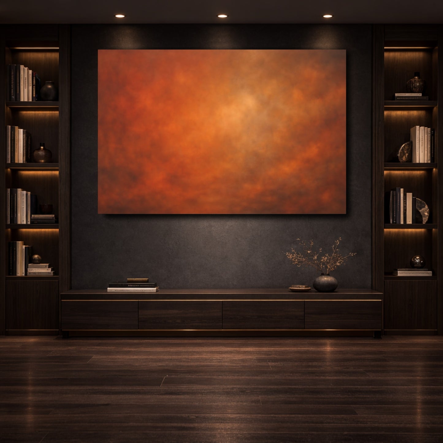 Mockup 3. Abstract Color Gradient Orange And Brown shown as stretched canvas wall art