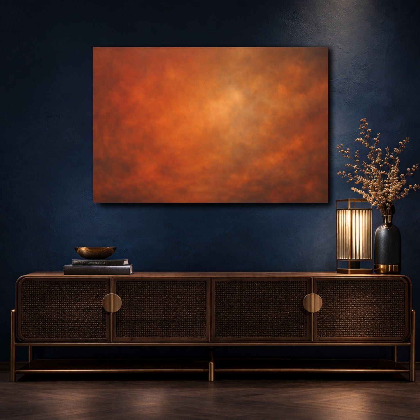 Mockup 4. Abstract Color Gradient Orange And Brown shown as stretched canvas wall art