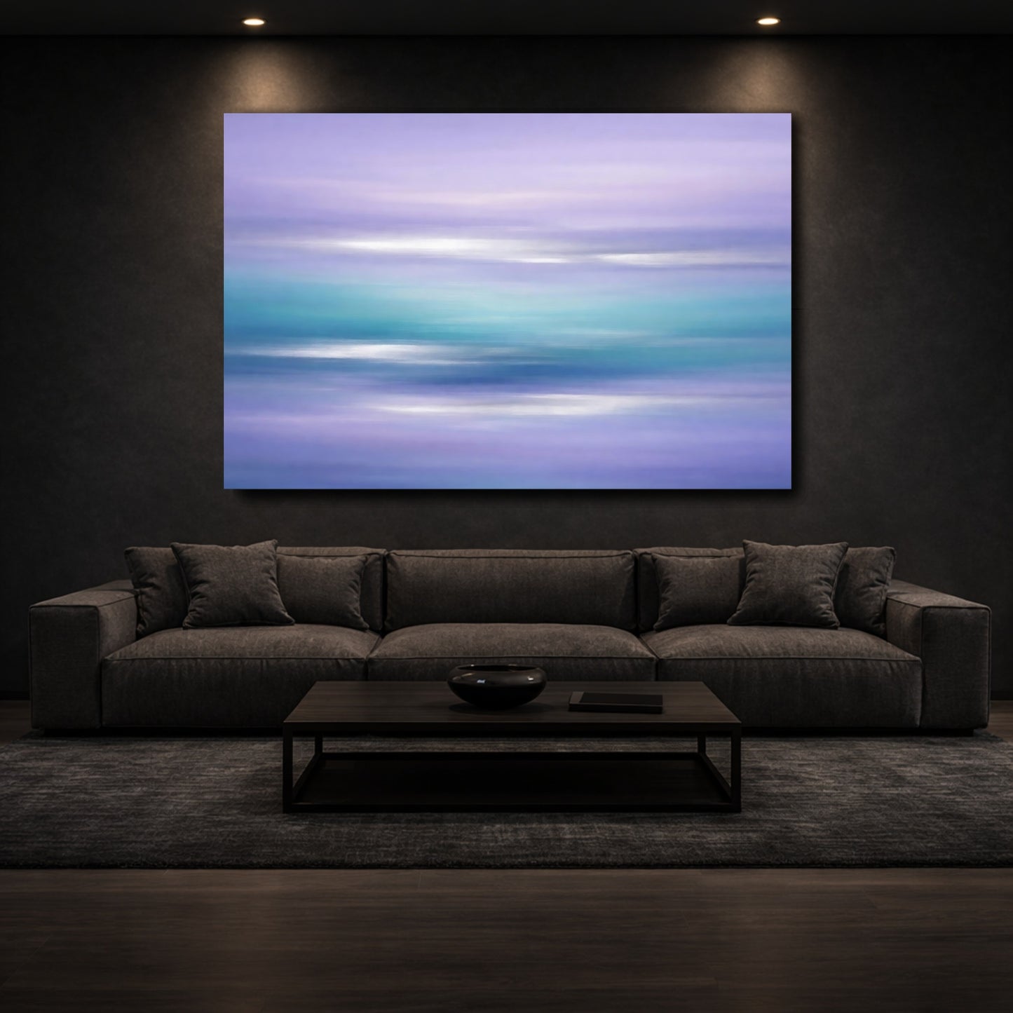 Mockup 2. Abstract Color Gradient Purple And Teal shown as stretched canvas wall art