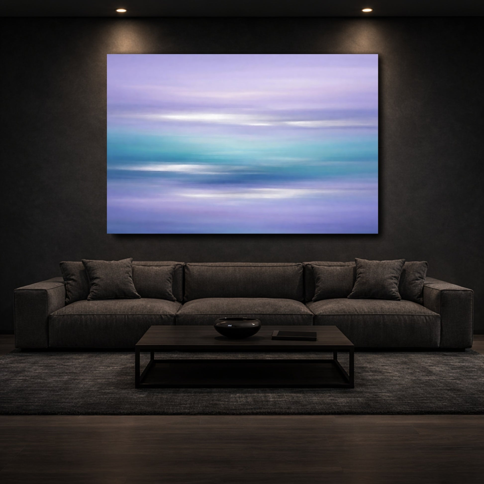 Mockup 2. Abstract Color Gradient Purple And Teal shown as stretched canvas wall art
