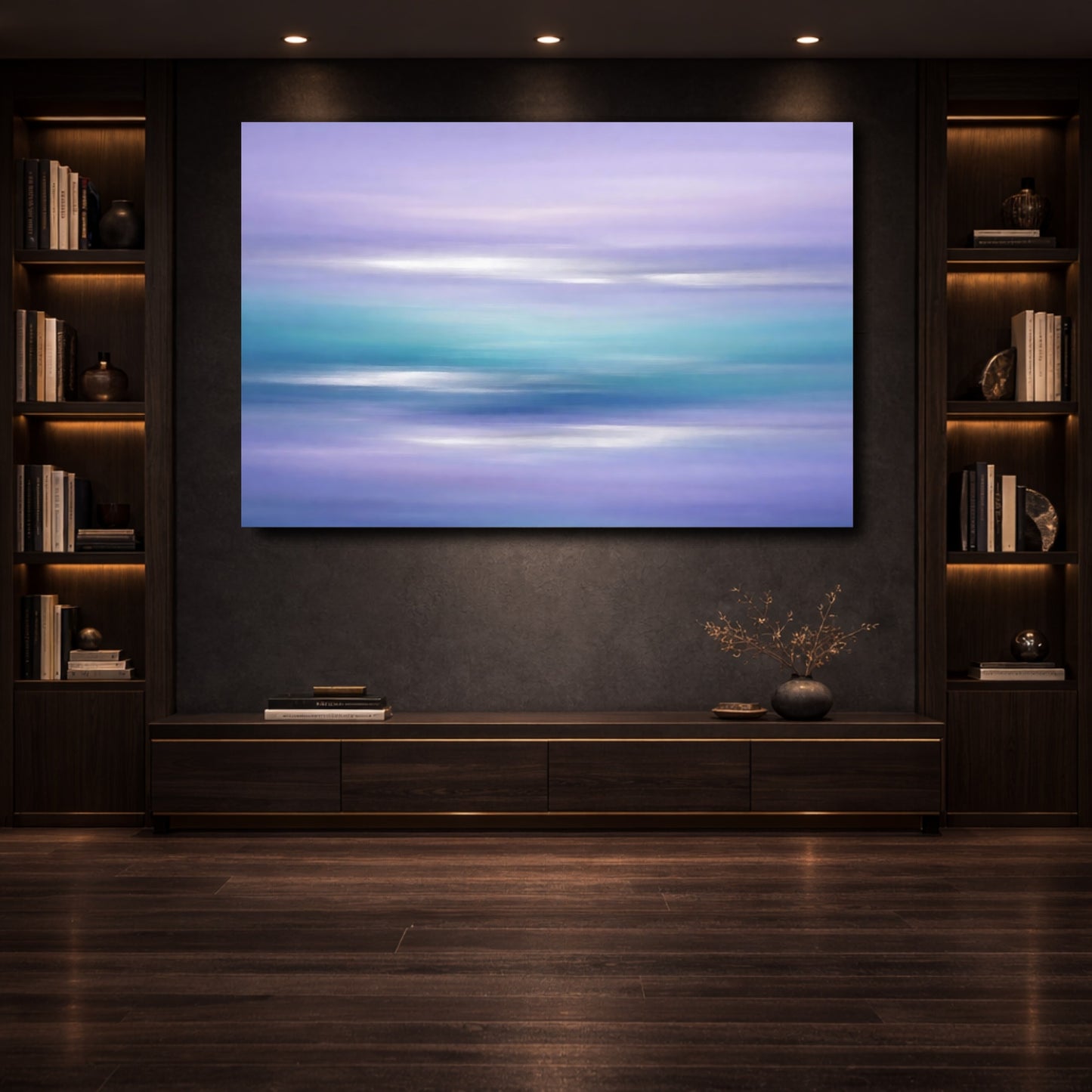 Mockup 3. Abstract Color Gradient Purple And Teal shown as stretched canvas wall art