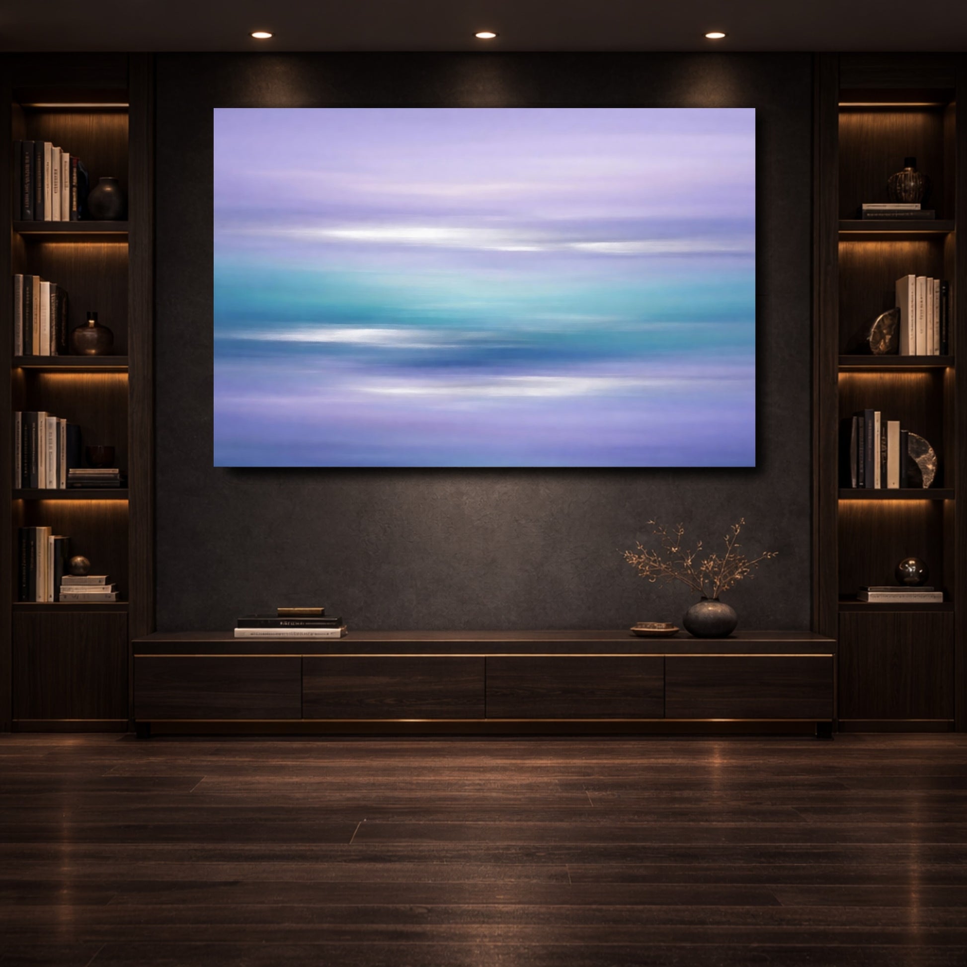 Mockup 3. Abstract Color Gradient Purple And Teal shown as stretched canvas wall art