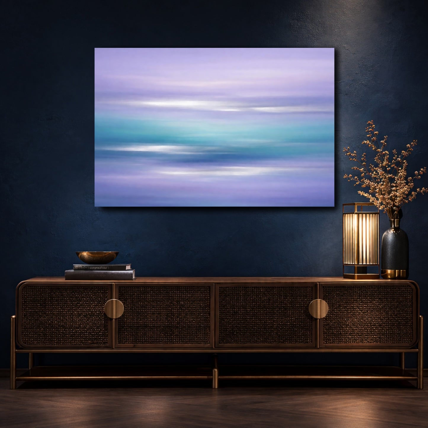 Mockup 4. Abstract Color Gradient Purple And Teal shown as stretched canvas wall art