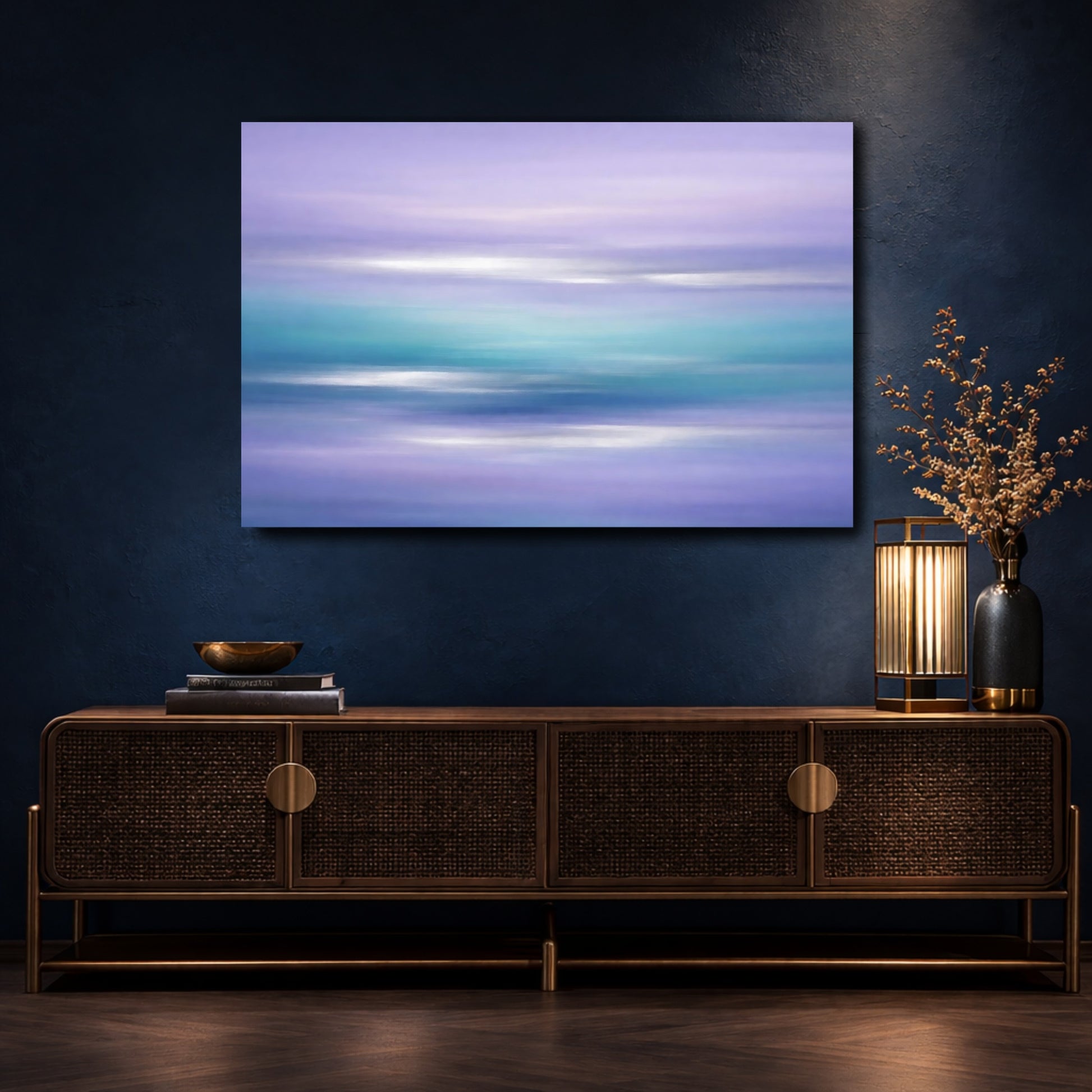 Mockup 4. Abstract Color Gradient Purple And Teal shown as stretched canvas wall art