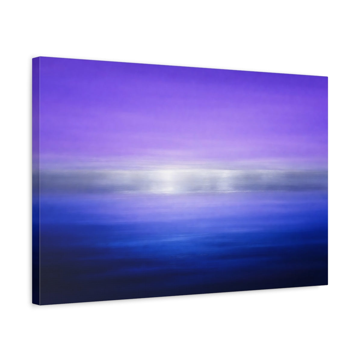 Side Mockup 3. Abstract Color Gradient Purple Blue Silver shown as stretched canvas wall art