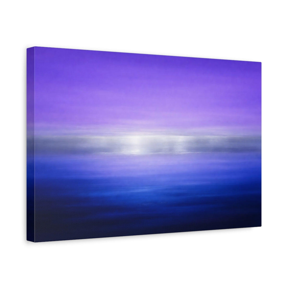 Side Mockup 4. Abstract Color Gradient Purple Blue Silver shown as stretched canvas wall art