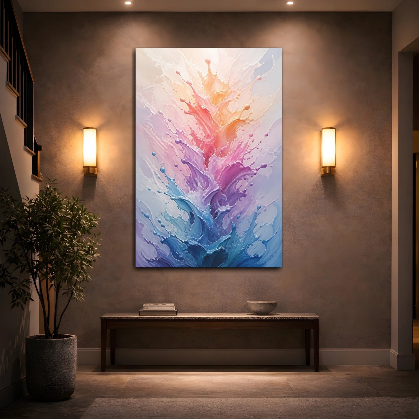 Abstract Color Splashes Colorful Canvas Wall Art Print – Living Room, Above Console Table - YesArtYes