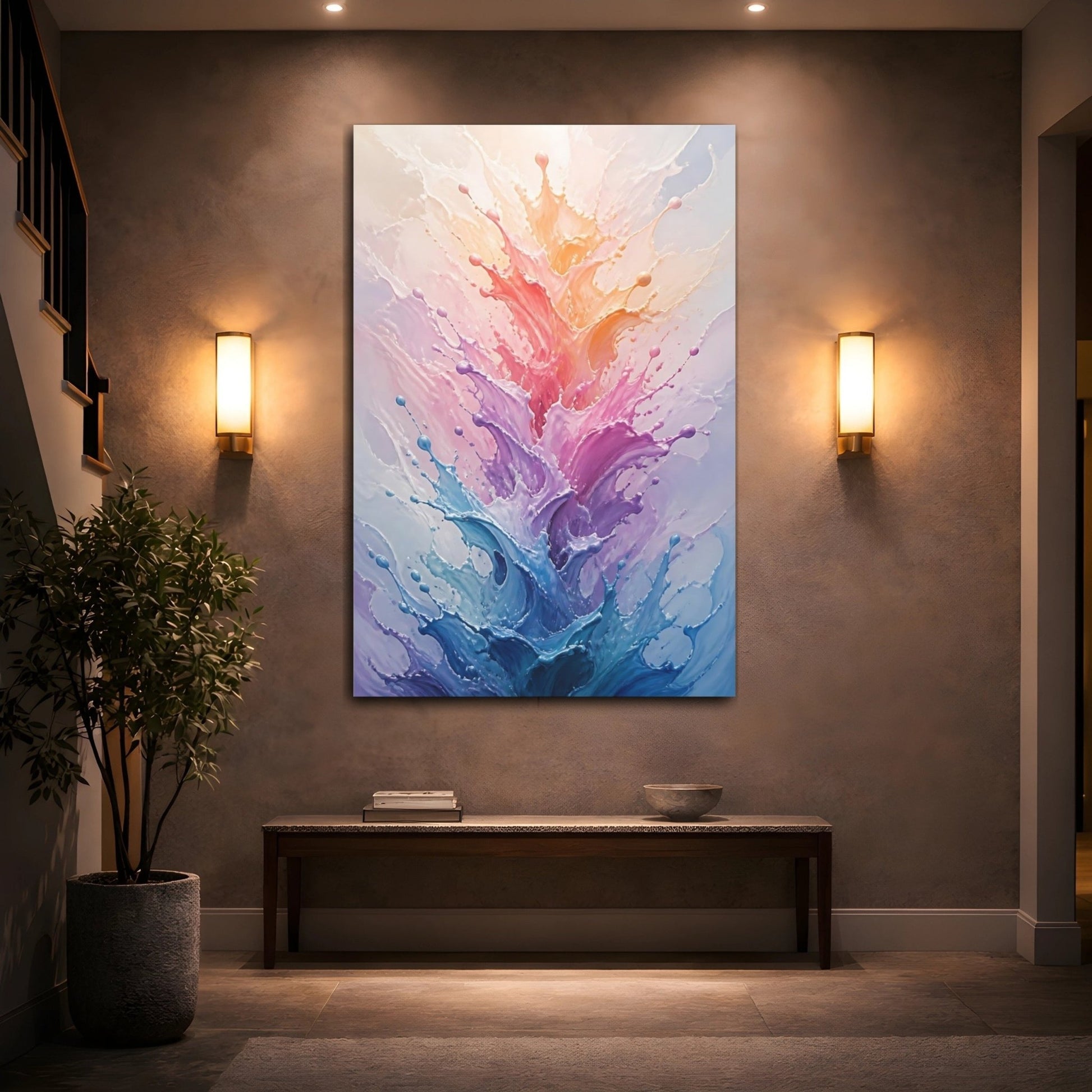 Abstract Color Splashes Colorful Canvas Wall Art Print – Living Room, Above Console Table - YesArtYes