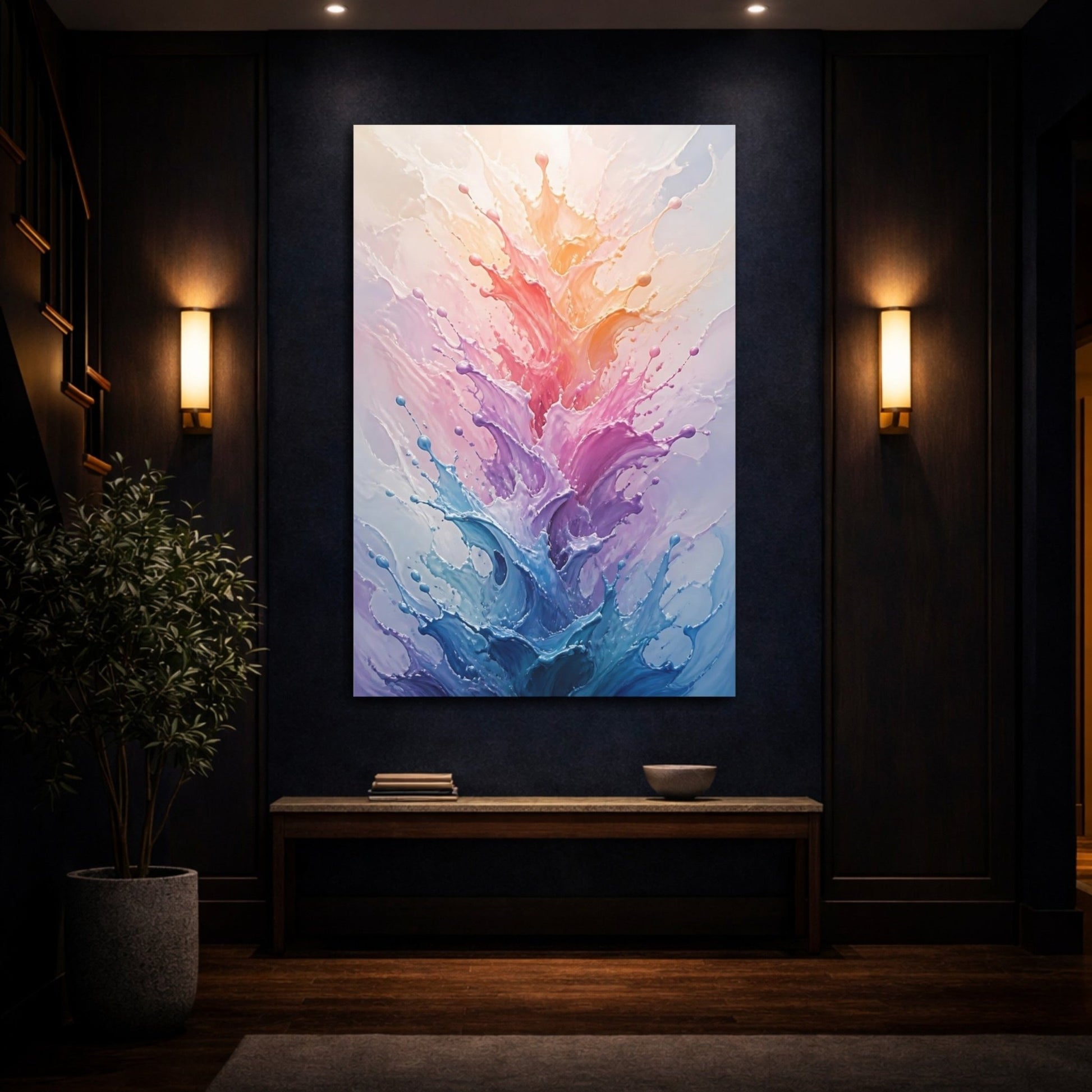 Abstract Color Splashes Colorful Canvas Wall Art Print – Living Room, Above Console Table - YesArtYes