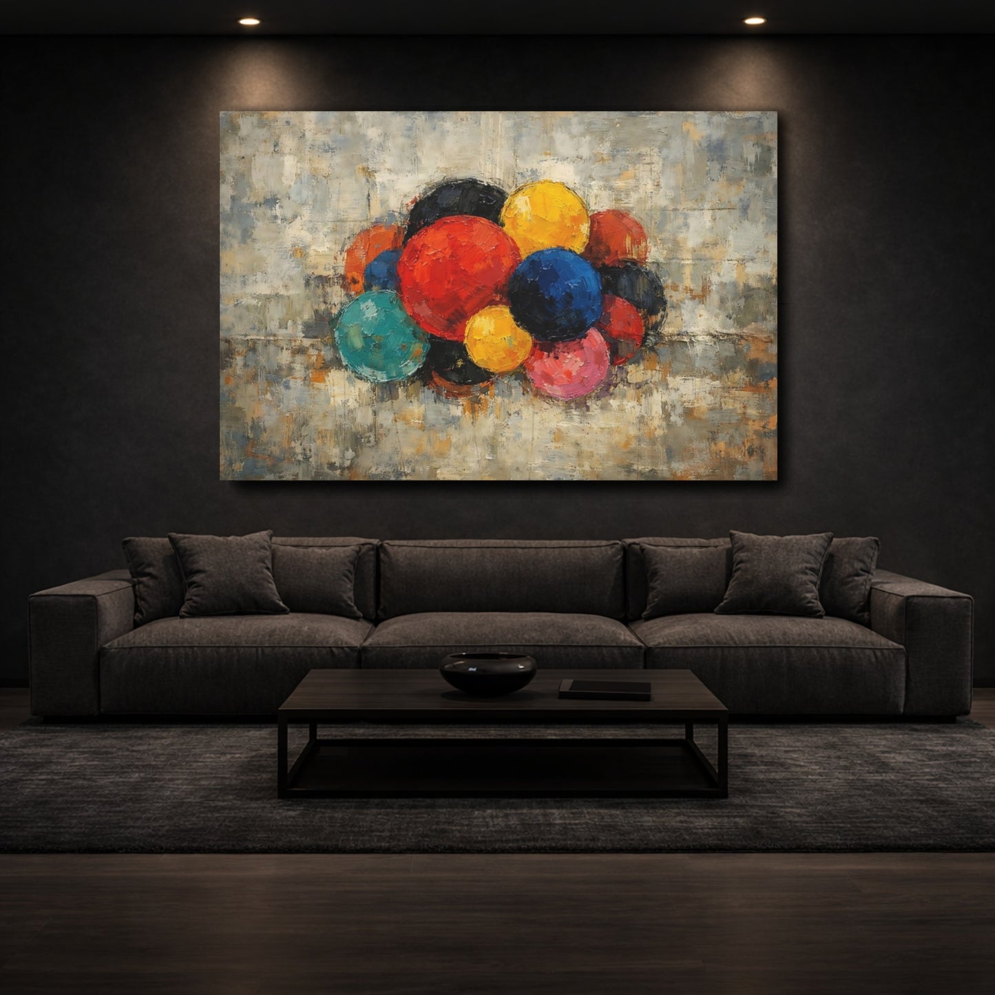 Mockup 2. Abstract Colorful Spheres Multicolor Abstract shown as stretched canvas wall art