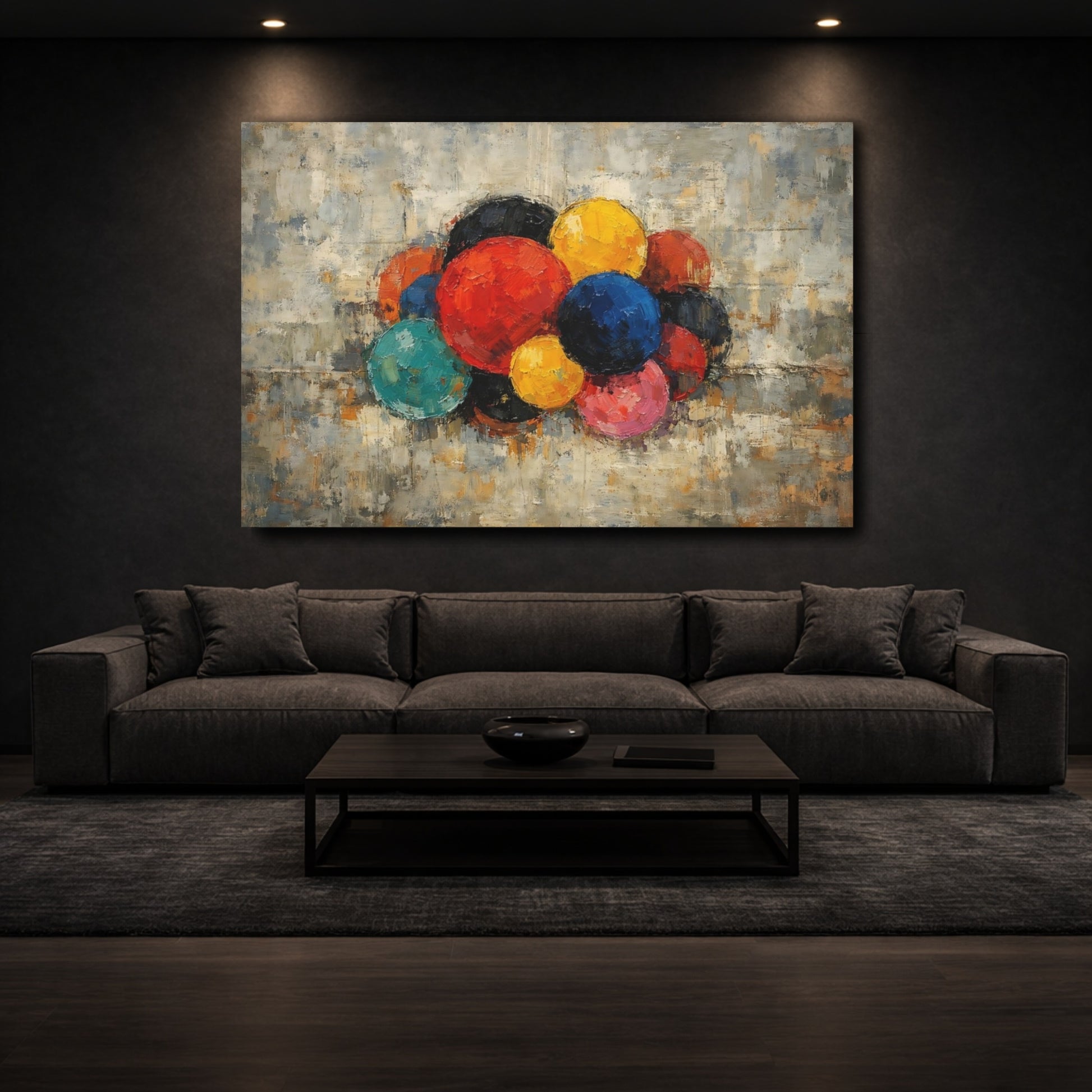 Mockup 2. Abstract Colorful Spheres Multicolor Abstract shown as stretched canvas wall art
