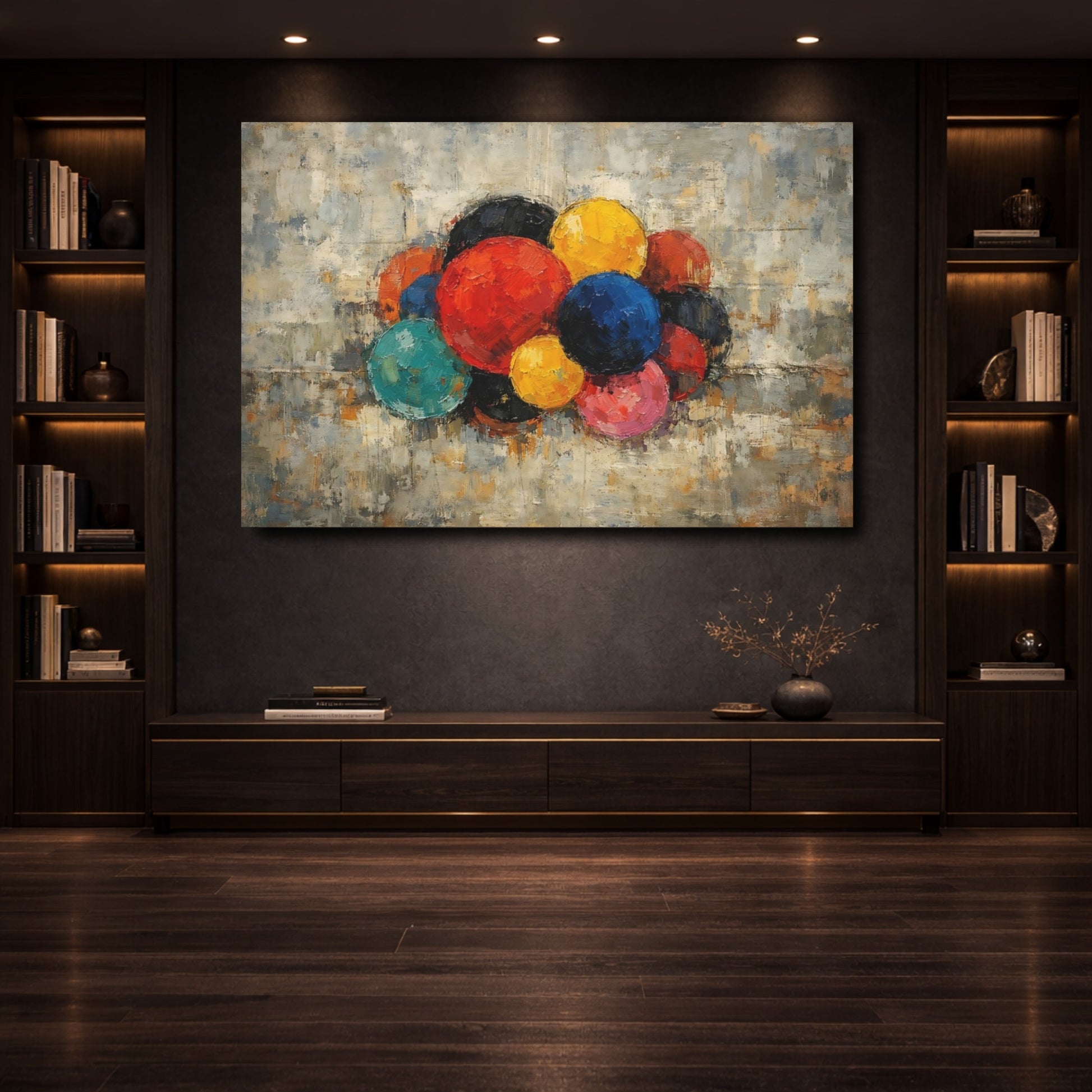 Mockup 3. Abstract Colorful Spheres Multicolor Abstract shown as stretched canvas wall art
