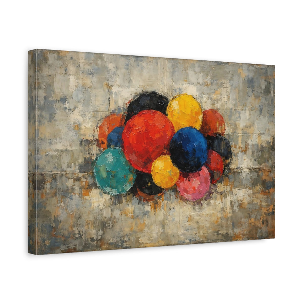 Side Mockup 4. Abstract Colorful Spheres Multicolor Abstract shown as stretched canvas wall art