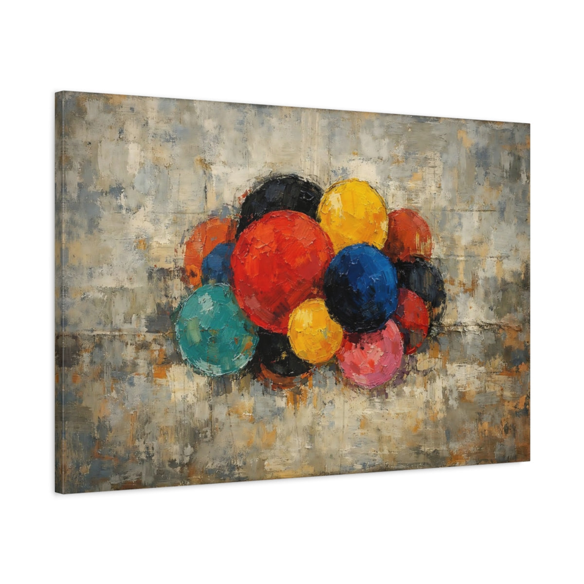 Side Mockup 1. Abstract Colorful Spheres Multicolor Abstract shown as stretched canvas wall art