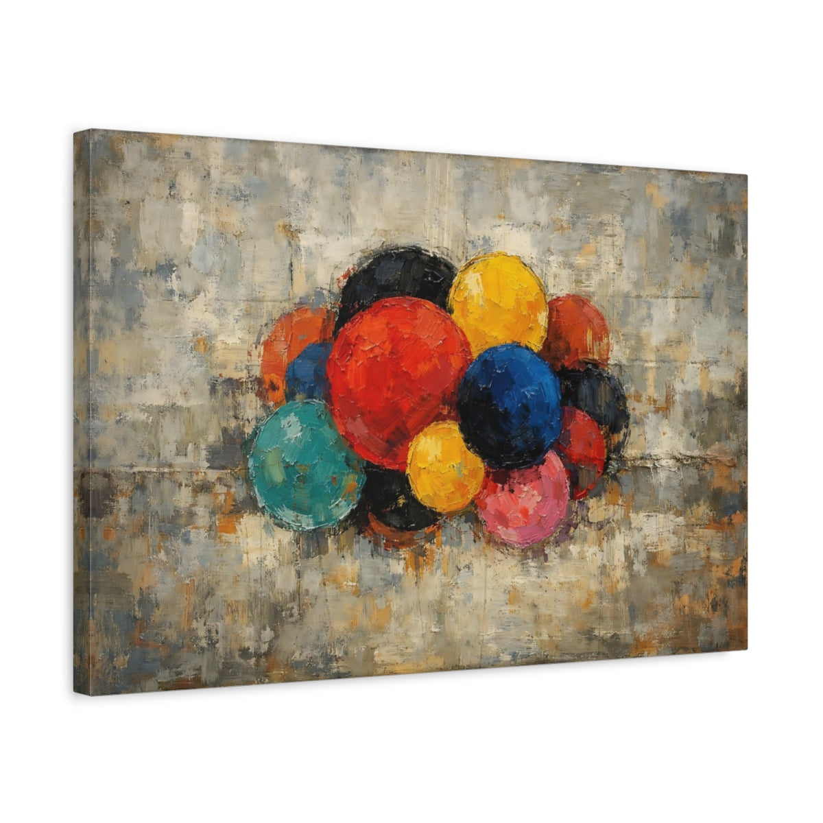 Side Mockup 3. Abstract Colorful Spheres Multicolor Abstract shown as stretched canvas wall art