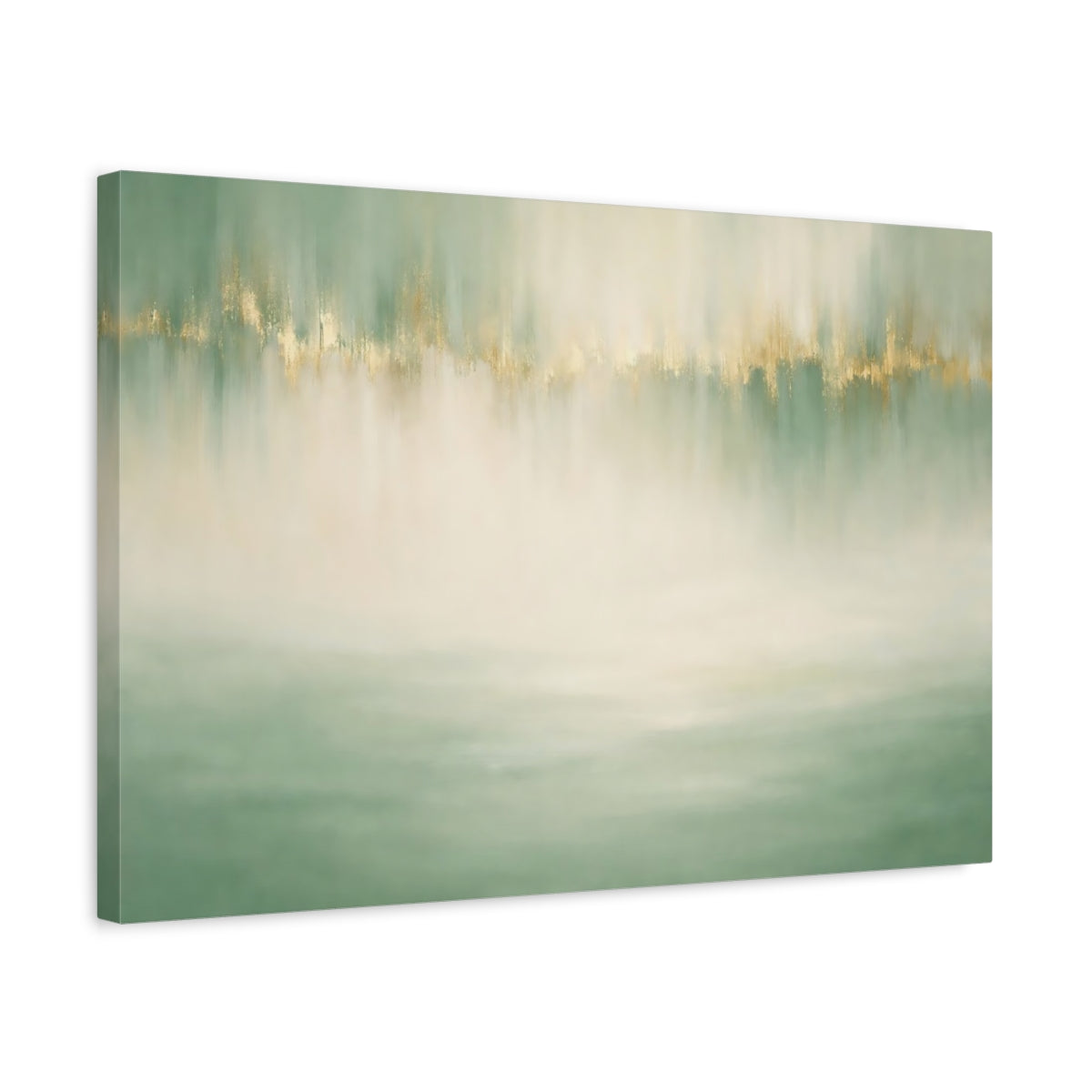 Side Mockup 3. Abstract Abstract Colors Green And Gold shown as stretched canvas wall art