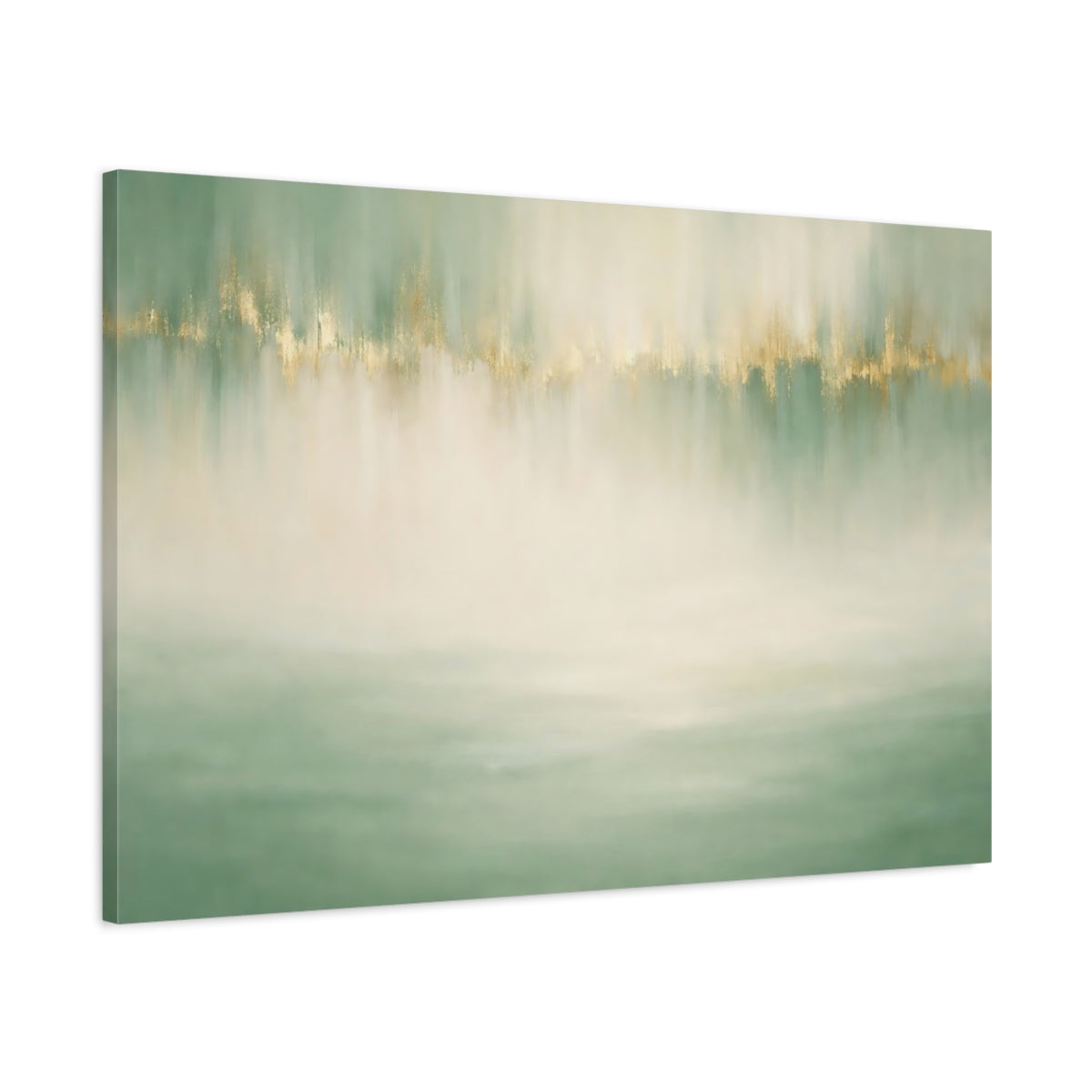 Side Mockup 1. Abstract Abstract Colors Green And Gold shown as stretched canvas wall art