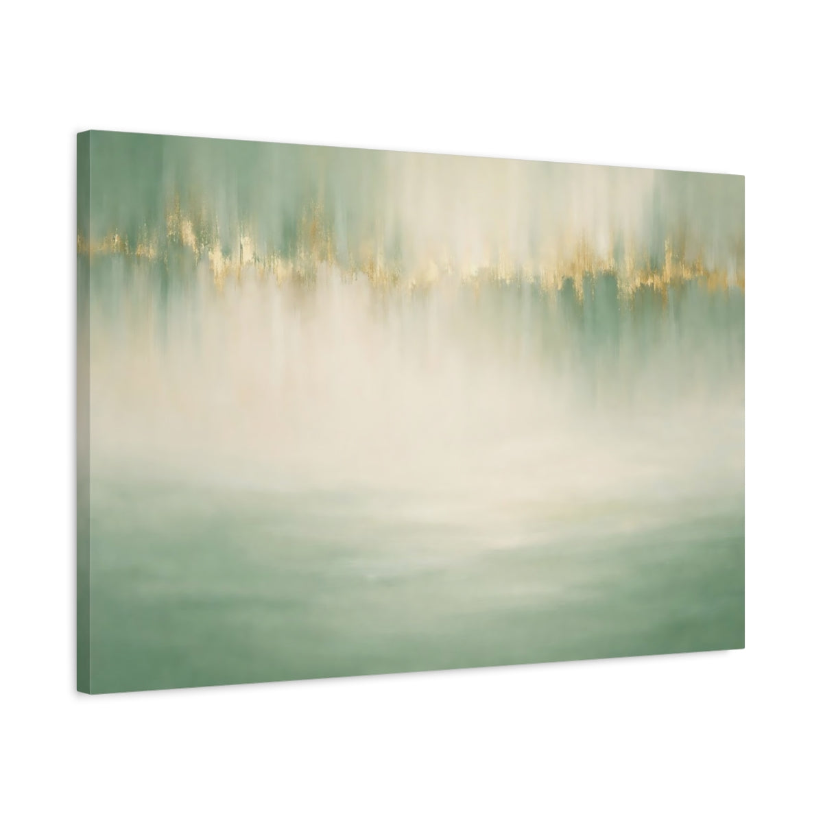 Side Mockup 2. Abstract Abstract Colors Green And Gold shown as stretched canvas wall art