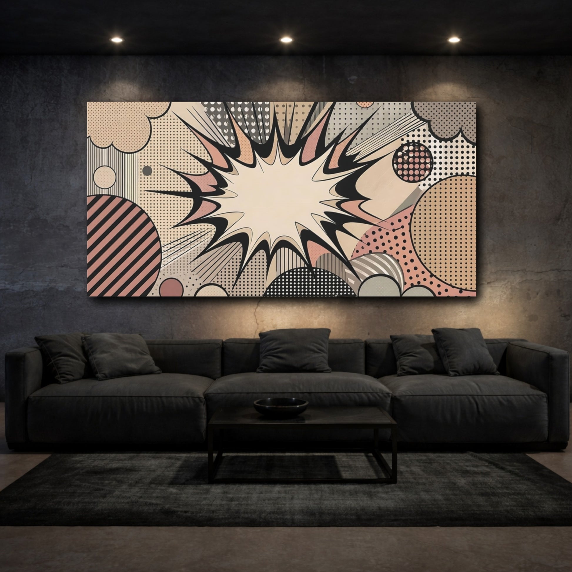 Mockup 2. Abstract Comic Burst Pop Art Abstract shown as stretched canvas wall art