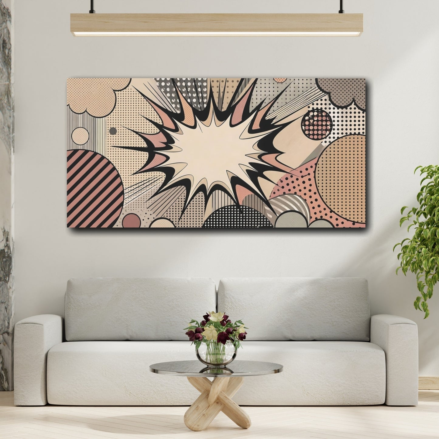 Mockup 3. Abstract Comic Burst Pop Art Abstract shown as stretched canvas wall art