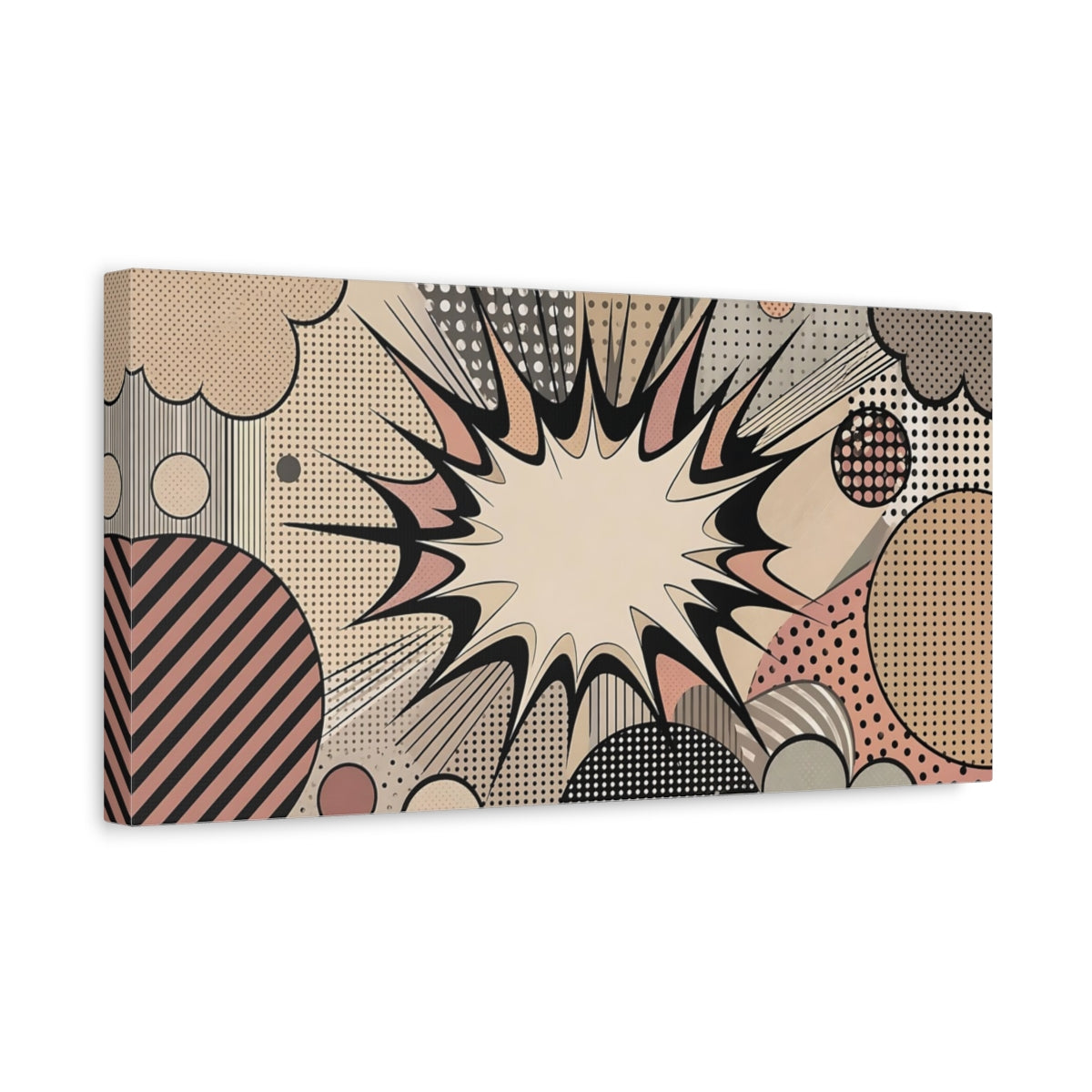 Side Mockup 3. Abstract Comic Burst Pop Art Abstract shown as stretched canvas wall art