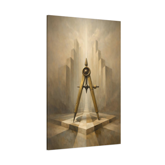 Main Mockup. Abstract Compass Brown And Gold shown as stretched canvas wall art