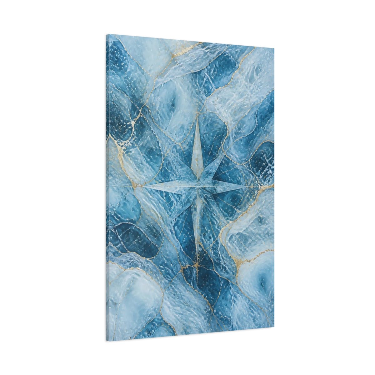 Abstract Compass Rose Blue And Gold Canvas Wall Art Print – Modern Living Room, Above Console Table - YesArtYes