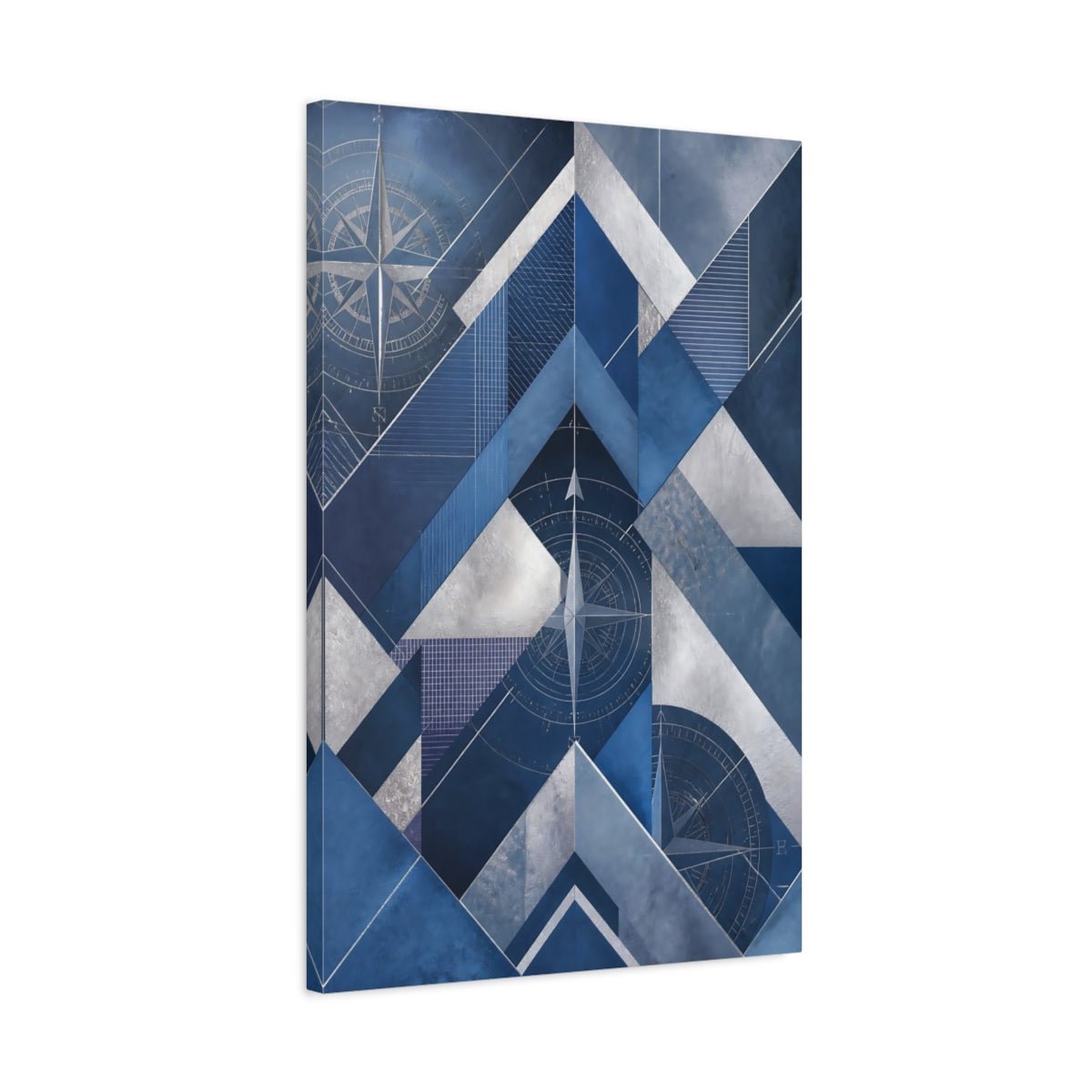 Abstract Compass Rose Blue And Silver Canvas Print – Living Room, Large Wall, - YesArtYes