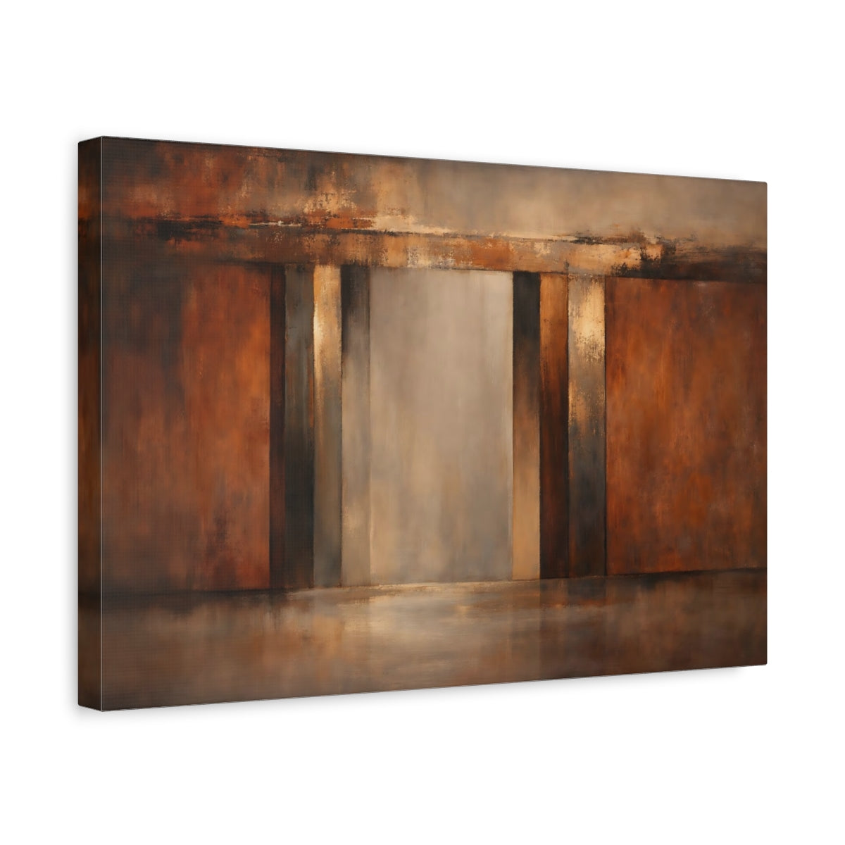 Side Mockup 4. Abstract Abstract Composition Brown And Gold shown as stretched canvas wall art