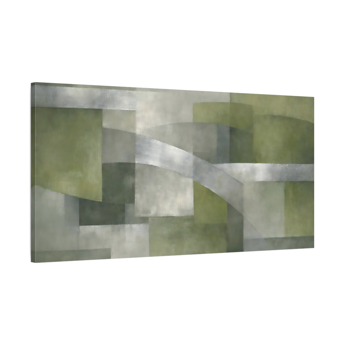 Side Mockup 1. Abstract Abstract Composition Green And Grey shown as stretched canvas wall art