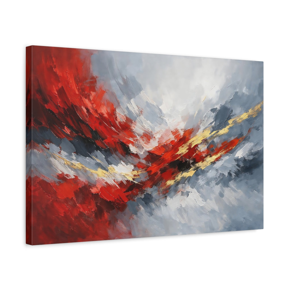 Side Mockup 3. Abstract Abstract Composition Red Grey Abstract shown as stretched canvas wall art