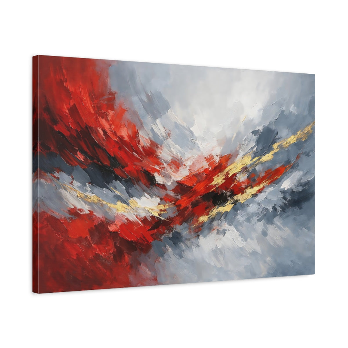Side Mockup 2. Abstract Abstract Composition Red Grey Abstract shown as stretched canvas wall art