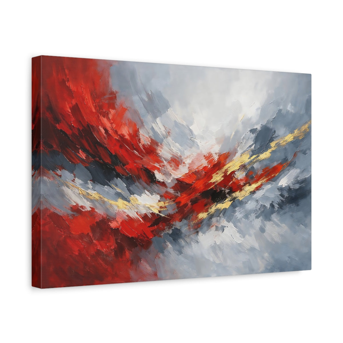 Side Mockup 4. Abstract Abstract Composition Red Grey Abstract shown as stretched canvas wall art