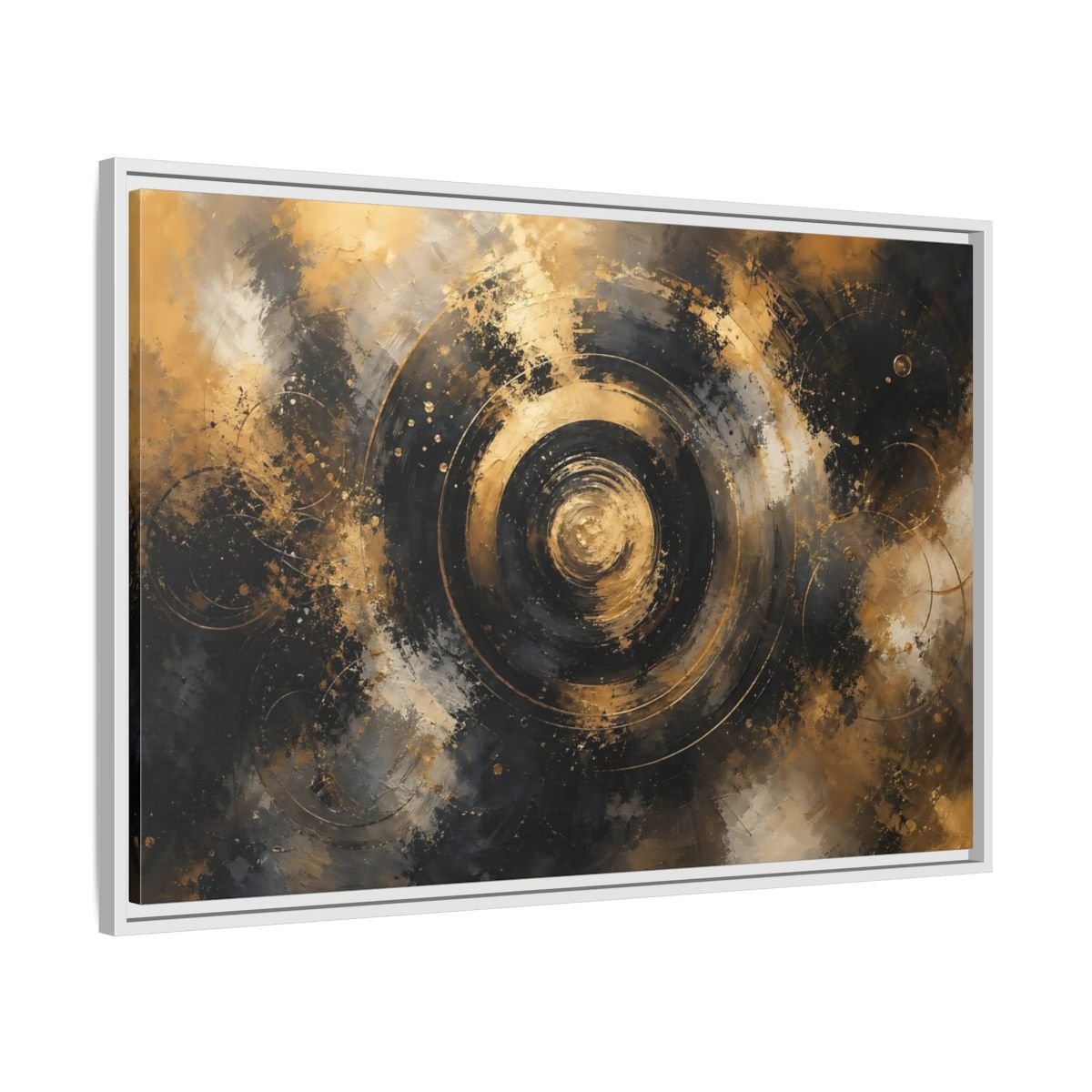 Abstract Concentric Circles Black Gold Framed Canvas Print – Living Room, Above Fireplace - YesArtYes
